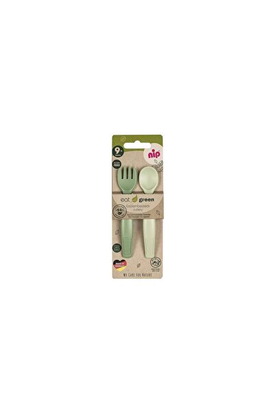 Nip Set tacamuri Eat Green pentru bebelui, linguri i furculi, din plastic bio, lavabile n