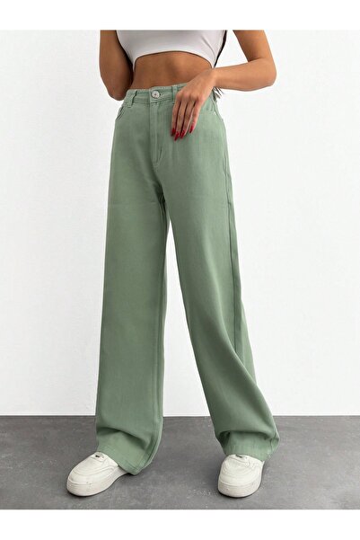 SHEVEGA Women's Water Green High Waist Linen Loose Palazzo Pants