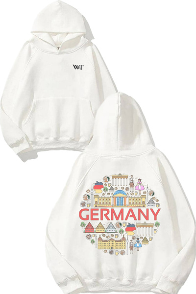 THEWERT Germany 3 Design Back Printed White Hooded Sweatshirt