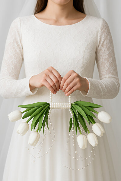 Bioren Dizi incili Islak Lale Gelin Buketi