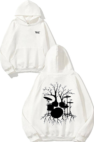 THEWERT Батерия Барабанна музика 4 Дизайн Гърба с печат Бяла качулка с качулка