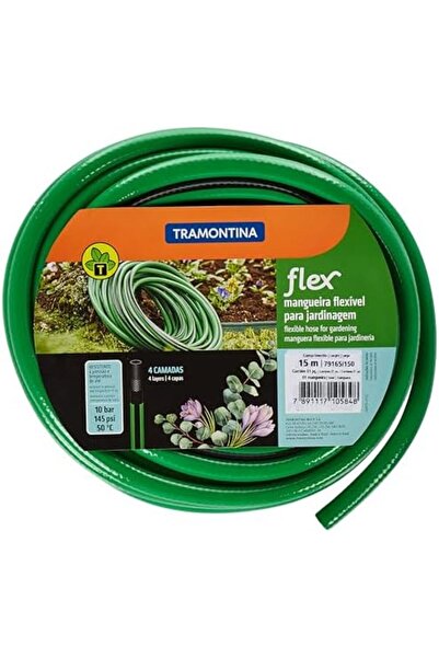 TRAMONTINA 25m Flex Garden Hose in Green with 3-Layers PVC Fiber and Braided Polyester Cord with Thr