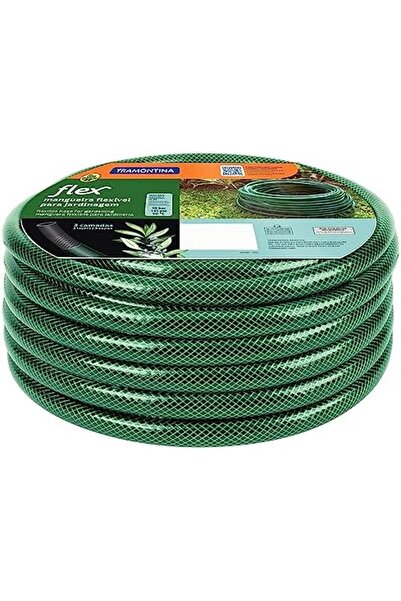 TRAMONTINA 30m Flex Garden Hose in Green with 3-Layers PVC Fiber and Braided Polyester Cord