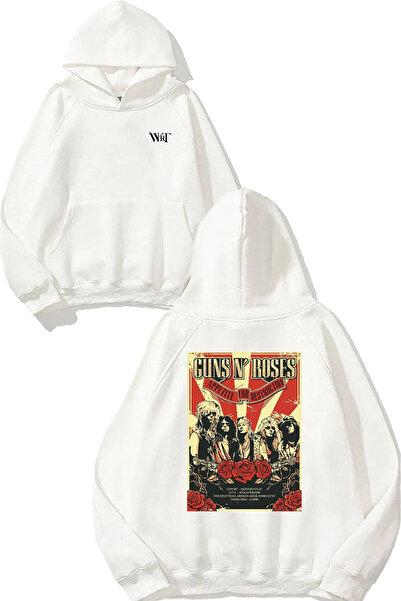 THEWERT Hanorac alb cu glugă cu imprimeu pe spate Guns n Roses 7 Design