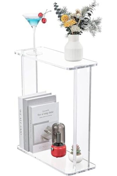 Slasa Narrow Acrylic Side Table – Space-Saving End Table for Small Spaces – 17.8 × 45.7 × 50.8 cm