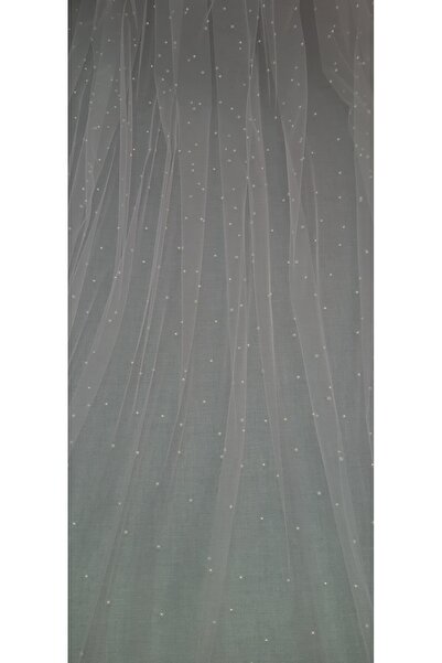 Suzanna Moda 3 mt Boy 3 mt Eni Tek Kat Ful İncili Kenarı Düz Kırık Beyaz Renk Taraklı Hayal Tül Gelin Duvağı