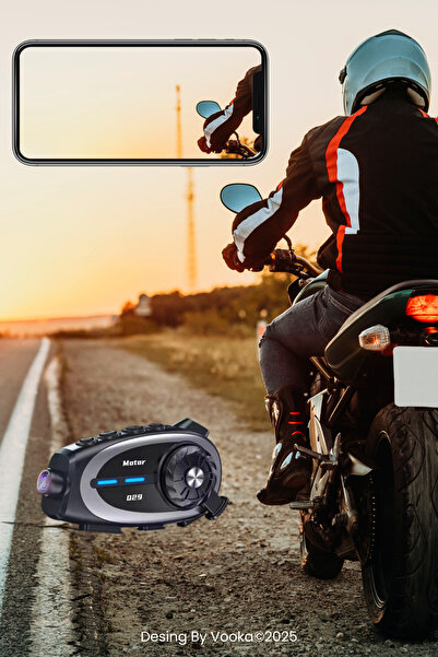 VOOKA Q29 İntercom Bluetooth Intercom Kameralı Motosiklet Kask Kulaklığı|1080P Full HD 1500mAh Su Geçirmez