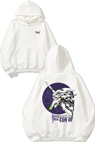 THEWERT سويت شيرت أبيض بقلنسوة مطبوع عليه تصميم نيون جينيسيس إيفانجيليون 2