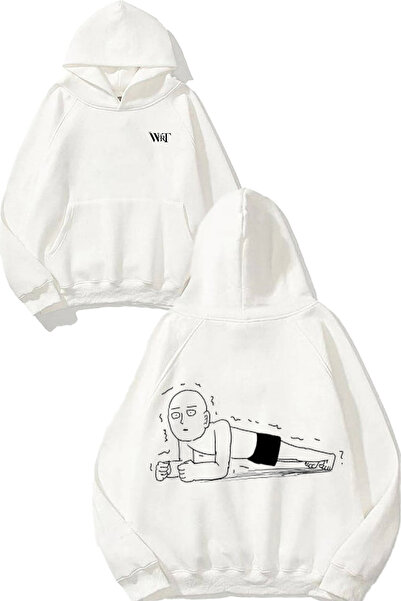 THEWERT Hanorac alb cu glugă cu imprimeu pe spate One Punch Man 8 Design