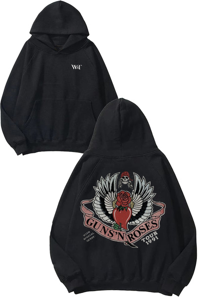 THEWERT Hanorac negru cu glugă cu imprimeu pe spate Guns n Roses 17 Design