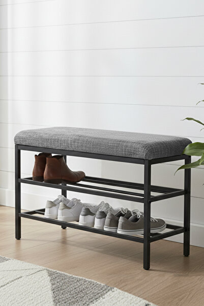 Armens Life Mobilya, Lojistik & Elektronik Ticaret Lotus Metal Modern Ayakkabılık, Bank, Yatak Ucu, Organizer, Oturak,Puf 3 Katlı 30x70 Keten Kumaş