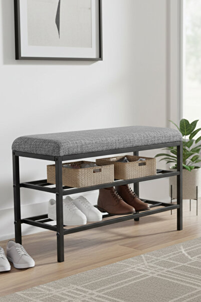 Armens Life Mobilya, Lojistik & Elektronik Ticaret Lotus Metal Modern Ayakkabılık, Bank, Yatak Ucu, Organizer, Oturak,Puf 3 Katlı 30x70 Keten Kumaş