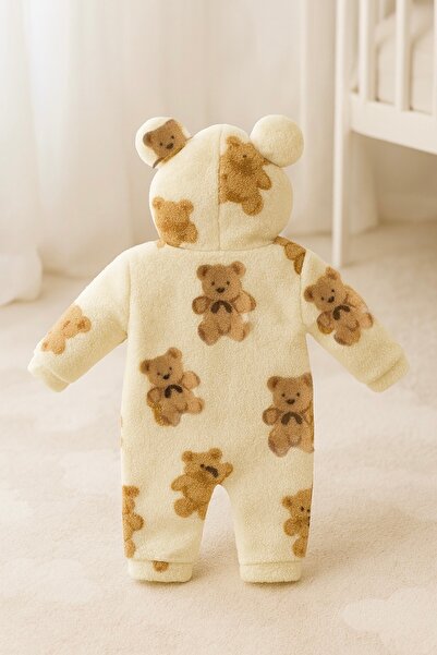 eradkids Hooded Plush Baby Romper with Cute Teddy Bear Detail