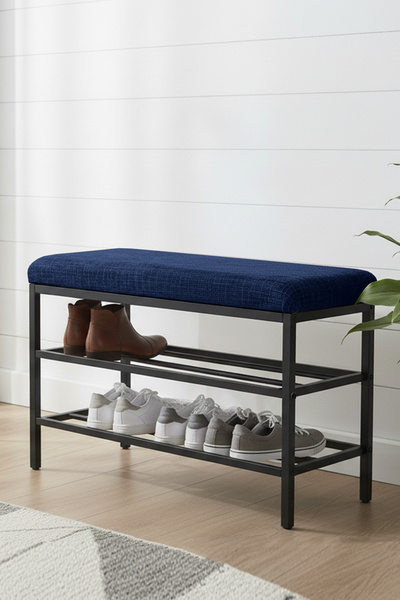 Armens Life Mobilya, Lojistik & Elektronik Ticaret Lotus Metal Modern Ayakkabılık, Bank, Yatak Ucu, Organizer, Oturak,Puf 3 Katlı 30x70 Keten Kumaş