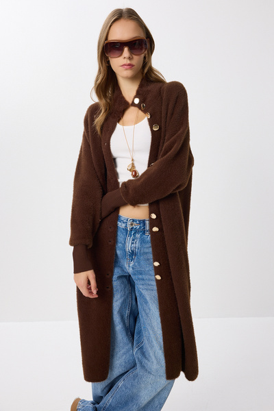 Lovelyİstanbul Bearded Long Knitwear Cardigan Lnx0012 Brown