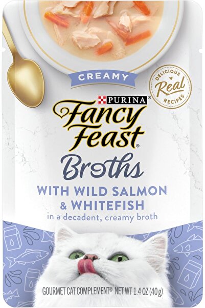 Fancy Feast Purina Limited Ingredient Wet Cat Food Complement, Broths Creamy With Wild Salmon & Whit