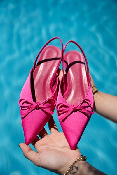 LamintaGlobal Fonis Fuchsia Bow Detailed Satin Women's Heeled Shoes