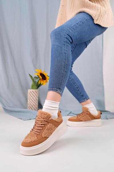 homiro Γυναικεία βελούδινα αθλητικά παπούτσια με λεπτομέρειες - Καφέ