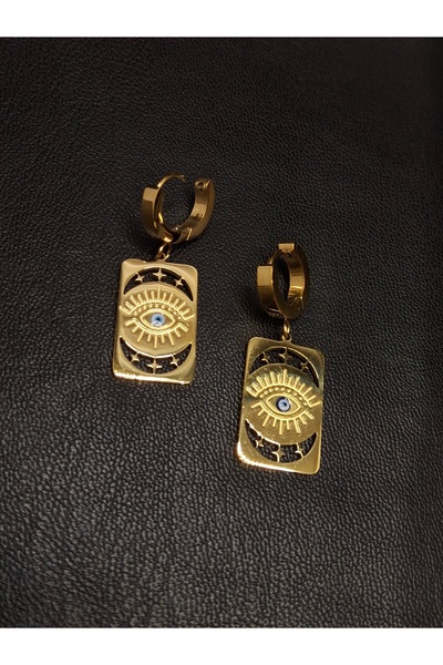 Han Ticarethane Gold Color Tarot Card Eye Model Steel Earrings