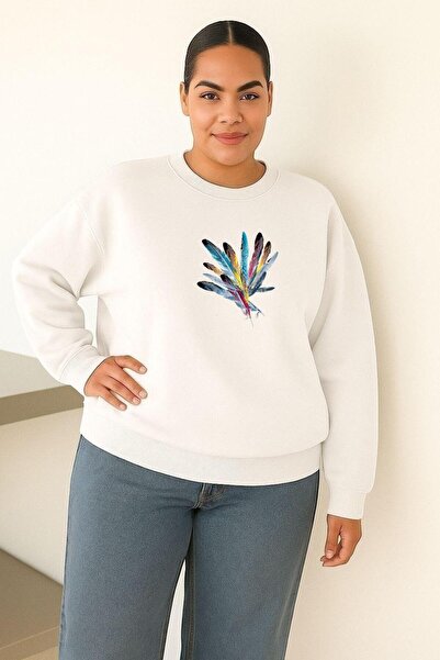 BENROMA 3 Yarn Combed Cotton Feather Printed Large Size Unisex Sweatshirt