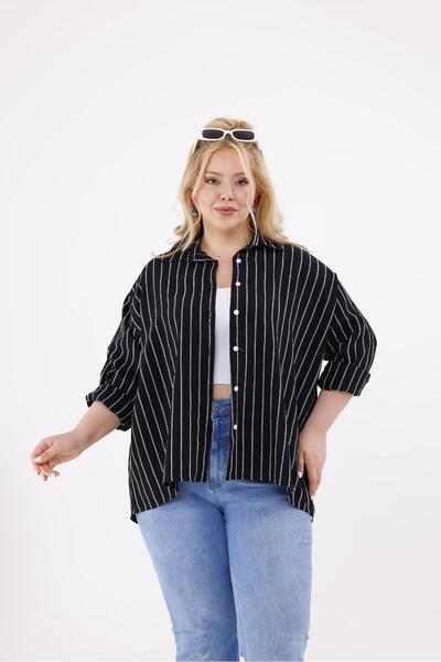 Siyezen Plus Size Striped Oversize Shirt