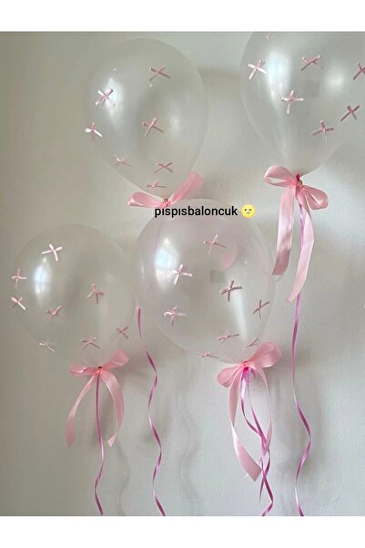 PISPISBALONCUK Pembe kurdeleli şeffaf beyaz balon coquette babyshower doğum g...