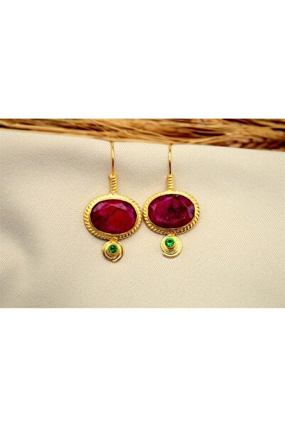 alpsilverart 925 Ayar Gümüş Doğal Yakut Taşlı Küpe | El Yapımı Otantik Kadın Takı