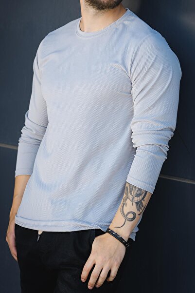 since 1990 man Manbetti Slim Fit Lycra Honeycomb Fabric Crew Neck Men's Long Sleeve T-Shirt