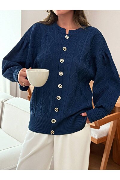 FIRAT kadın DÜĞME DETAYLI, ZİKZAK DESENLİ TRİKO CEKET, KAZAK