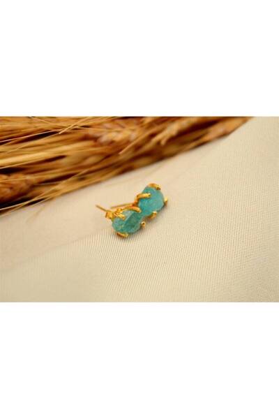 alpsilverart 925 Ayar Gümüş Doğal Ham Apatit Taşlı Küpe | El Yapımı Kadın Takı