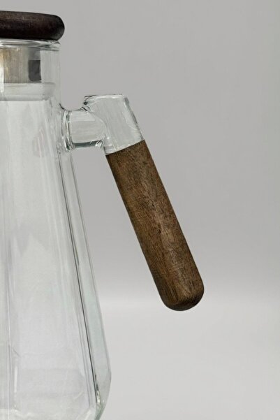 Kitchen Way Dalga Tasarımlı Akasya Sap - Kapaklı Borosilikat Cam Sürahi KW-850