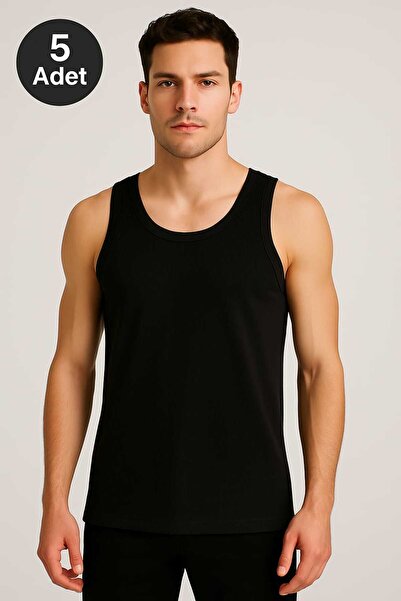 GÜMÜŞ Black Strap Men's Tank Top Premium 5 Pieces 100% Cotton