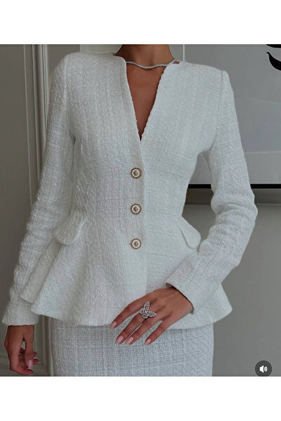 MODA Yeni sezon chanel simli kumaş yırtmaçlı etek ceket takım