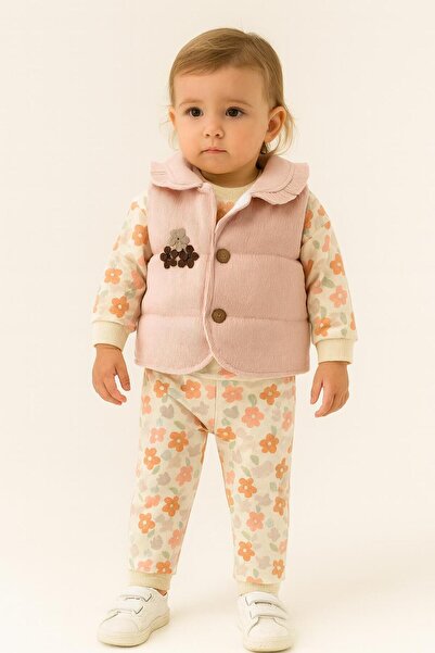 RAPAPA Baby Girl Floral Patterned 3-Piece Set – Sweatshirt, Pants and Vest 5131P