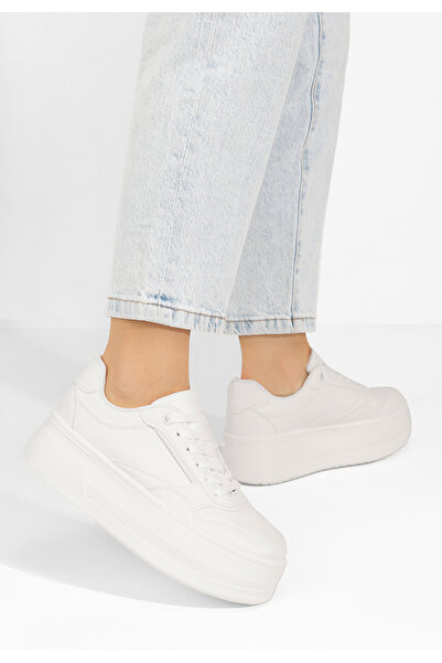 B T Shoes Bílé dámské tenisky na platformě Mallena