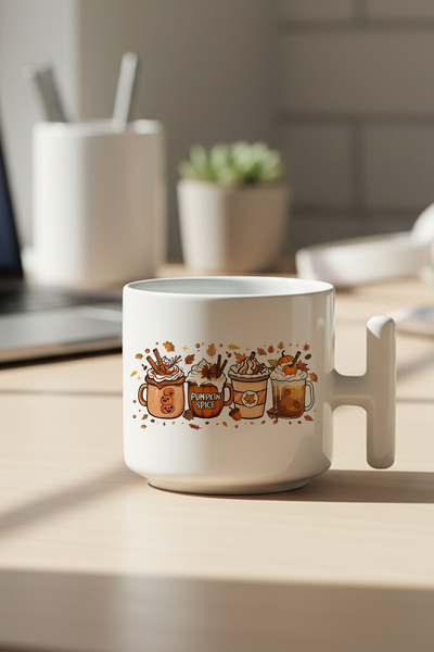 giftkonsept Autumn Themed Coffees No:5 Printed Gift t Handle Latte Cup Mug