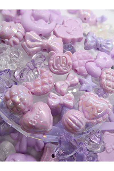 Boncuk Abla Lila Mor Jelly Charm Boncuk Karışık 30 Adet Figür Boncuk