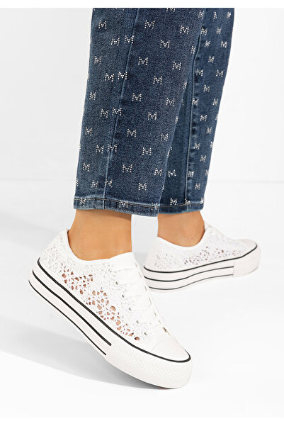 B T Shoes Bílé dámské plátěné tenisky Mylanaca