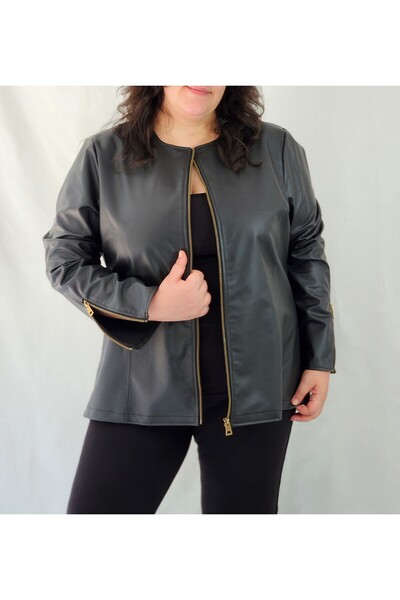 MRV DESIGN سترة جلدية كبيرة الحجم بسحاب