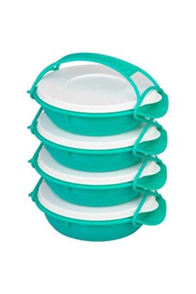 Magic Home Plastic Food Container, Airtight, Green, 4 Compartments, 4×1 L, MagicHome
