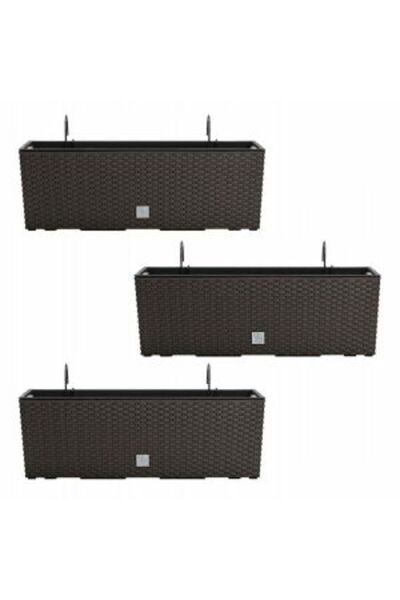 Mercaton Set 3 jardiniere cu suport metalic, imitatie ratan, maro, 58x18x19.5 cm, Rato Case W