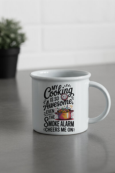 giftkonsept My Cooking Is so Awesome Printed Enamel-Looking Ceramic Vintage Mug