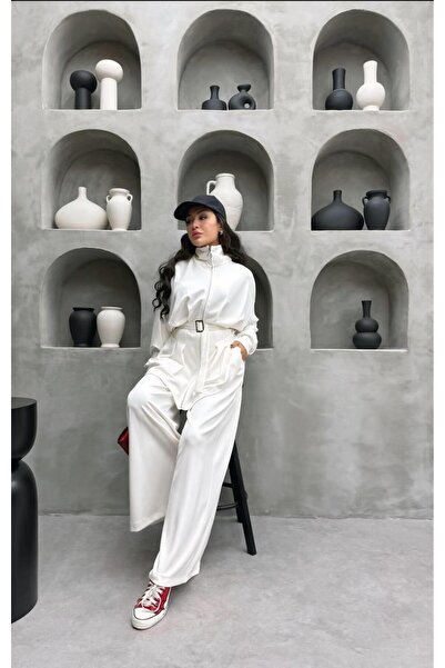 Cardella Premium Quality Women's Double Set with Pleated Detail Wide Leg Pants