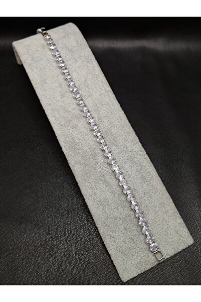 Han Ticarethane سوار فضي اللون من الفولاذ بحجر بيضاوي الشكل