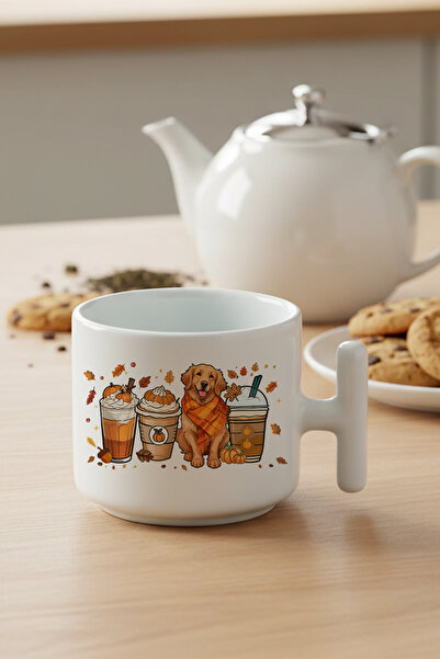 giftkonsept Autumn Themed Coffees No:4 Printed Gift t Handle Latte Cup Mug