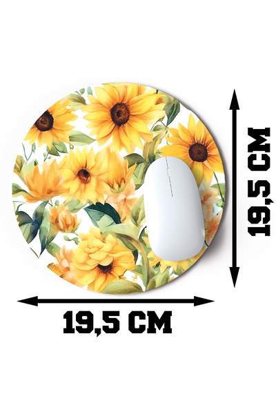 giftkonsept Sunflowers Themed No:2 Printed Round Gaming Mousepad