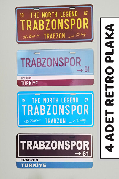 DURUSA Trabzonspor Retro Plaka Seti 4 Adet | MDF 3 mm | 11x24 cm Dekoratif Du...