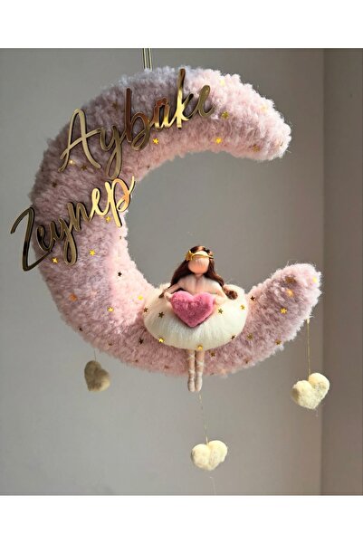 Tasarım Işıklı ay kapı süsü, keçe peri bebek, keçe bebek, yün keçe