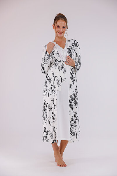 Yulem Homewear Set de 2 cămașă de noapte și halat de maternitate din bumbac c...