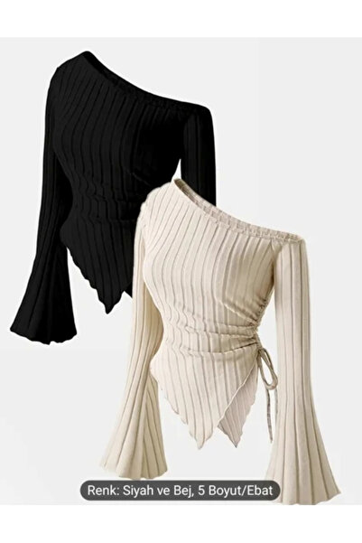 Wild Flower 2-комплект Жіночий чорно-бежевий асиметричний одноплечий трикотаж...